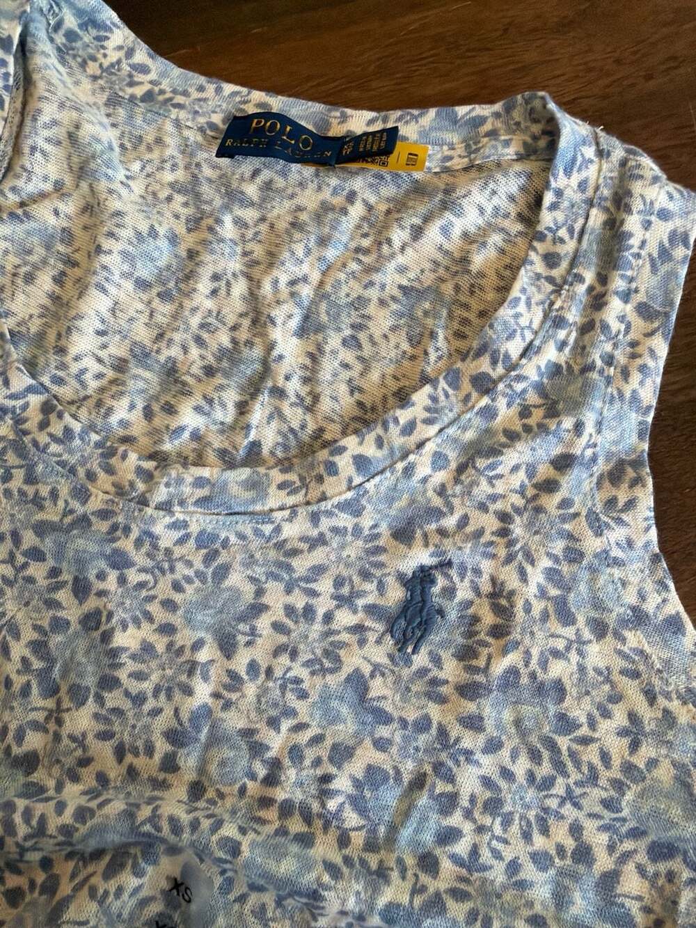 Ralph Lauren Blue Floral 100% Linen Tank Top cotton Shorts 2 pc Set, Size XS - Picture 3 of 14